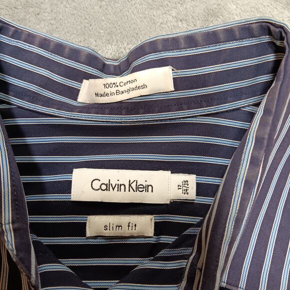 Calvin Klein‎ Blue/Blue Men's Button-Down Long Sleeve Shirt Sz 17 34/35 Slim Fit - Picture 3 of 10